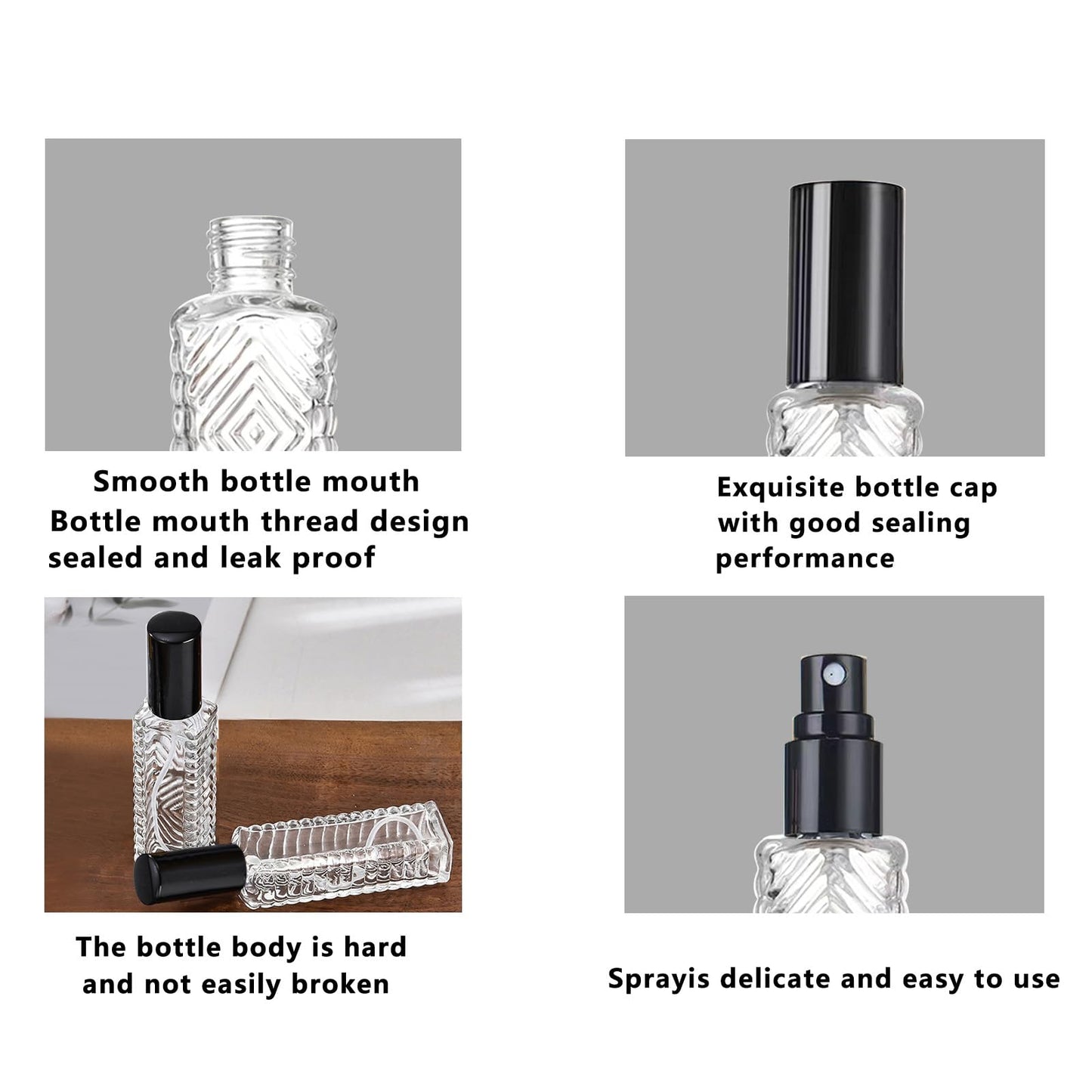 AGENIZ 8-Piece Mini Atomizer Set, Refillable Square Glass Bottles, Travel Essential Oil & Perfume Spray Bottles, with Dispenser (15ML/Black)