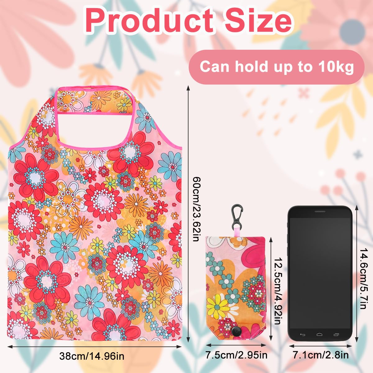 DIBALIYI 8 Pcs Reusable Floral Grocery Bags, Foldable Washable Fashion Shopping Bags, Portable Eco-friendly Tote Bag Gifts for Women, Cute Waterproof Flower Travel Recycle Bag for Supermarket (8Pcs)