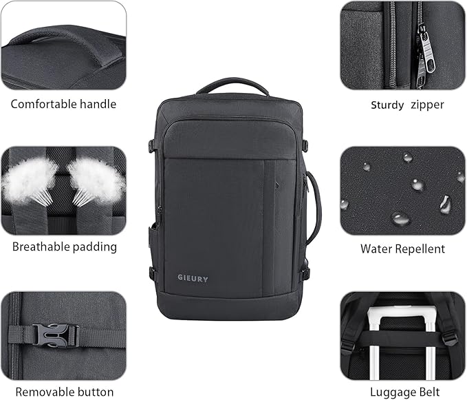 55L Carry On Backpack, Extra Large Travel Backpack for Men & Women, Expandable 60L Big Capacity Bag For Airplanes, Travel Gifts for Men Women, Fits 18.4 Inch Laptop, Luggage Suitcase Daypack, Black