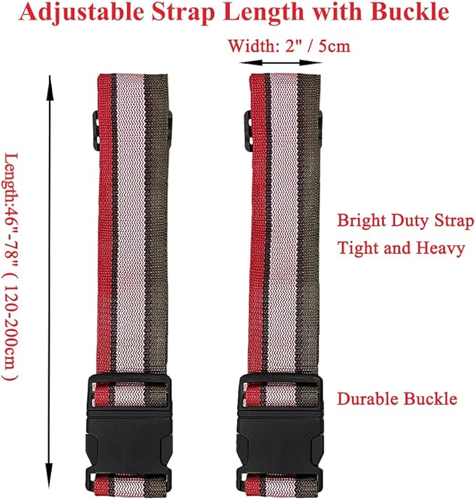 2 Pack Luggage Straps, Bright Colors Adjustable Suitcase Belts with Quick Release Buckle (GreyPink)