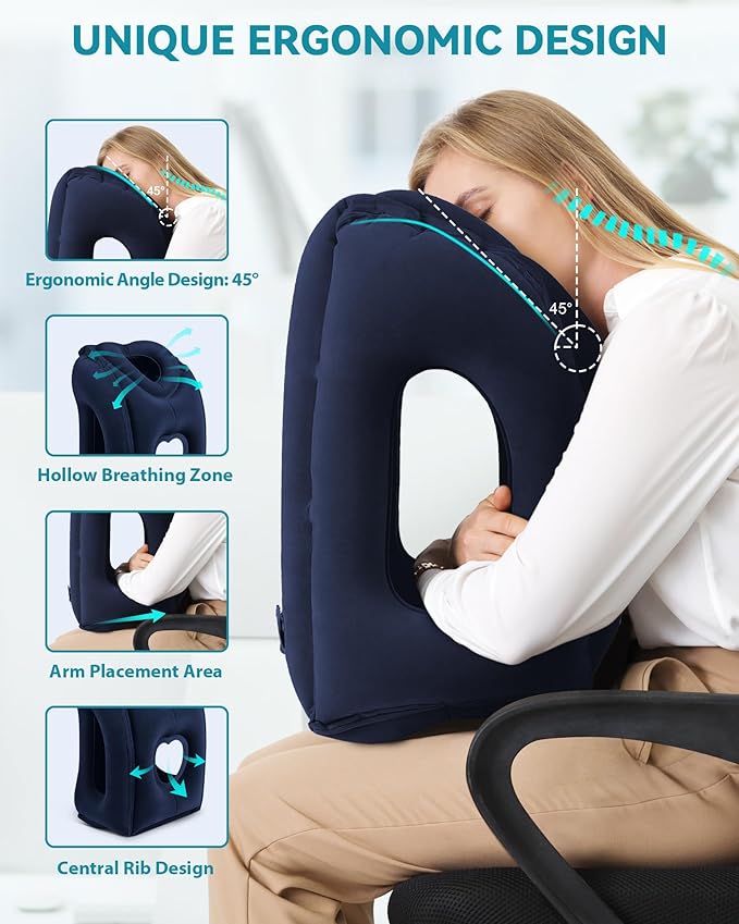 Travel Pillow,Inflatable Airplane Pillow for Sleeping Comfortably Supports Head and Chin for Airplane,Car,Bus and Office