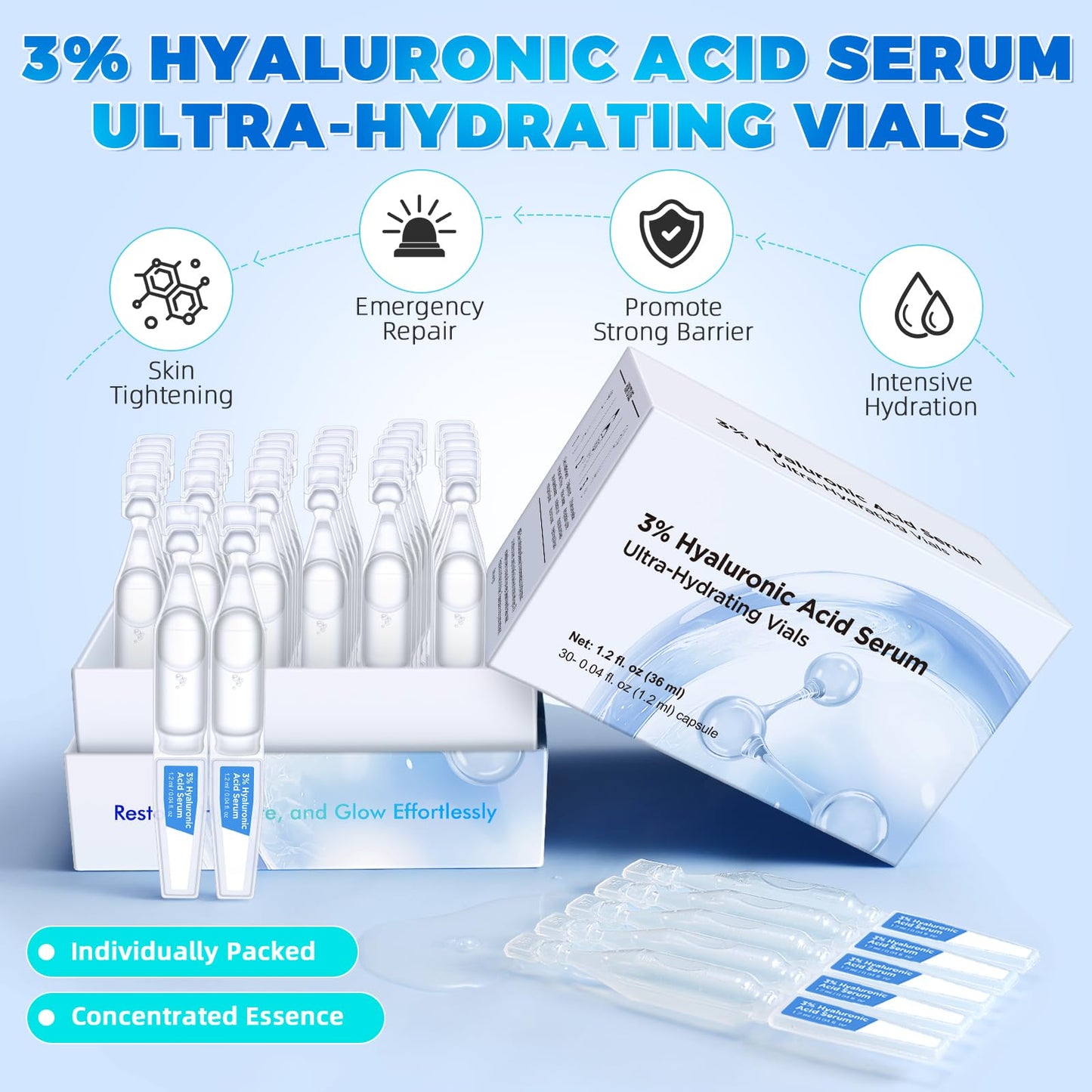 Hyaluronic Acid Serum for Face, Hyaluronic Acid, Enriched with 3% Hyaluronic Acid, Provides Long-Lasting Hydration and Enhances Skin's Elasticity and Firmness - 30 Sticks