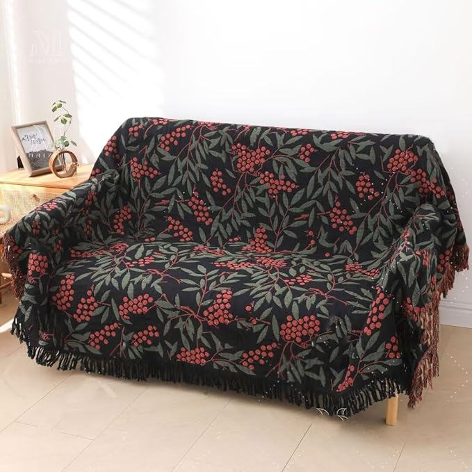 Boho Throw Blankets 90"x98",100% Organic Cotton Blanket Floral Printed Bed Blankets Lightweight Muslin Throw Cotton Quilts Knitted Travel Muslin Farmhouse Cozy Blankets