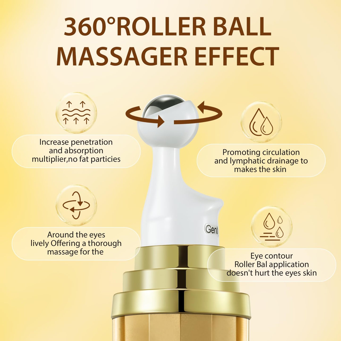 Soulight 5% Caffeine Eye Serum with Hyaluronic Acid & Vitamin C - for Dark Circles, Fine Line, Bag Treatment & Moisturizing | Under Eye Cream with 360° Roller Massage Ball