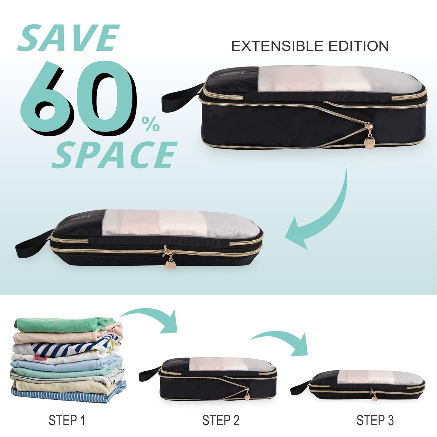 See Through Expandable Compression Packing Cubes, Mesh Travel Packing Cubes for Suitcases, Lightweight Organizers Bag Set for Travel Essentials for Luggage(Black,8 Set)