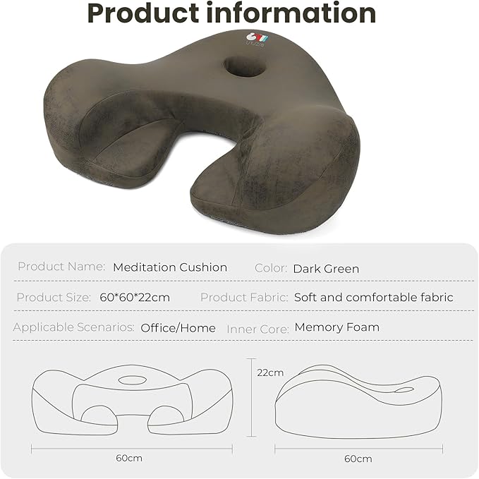 Meditation Cushion & Floor Pillow Seat - Ergonomic Comfortable Memory Foam Set Relieves Numbness Tailbone & Hip Pain from Long Sitting, idea for Reading, Yoga.