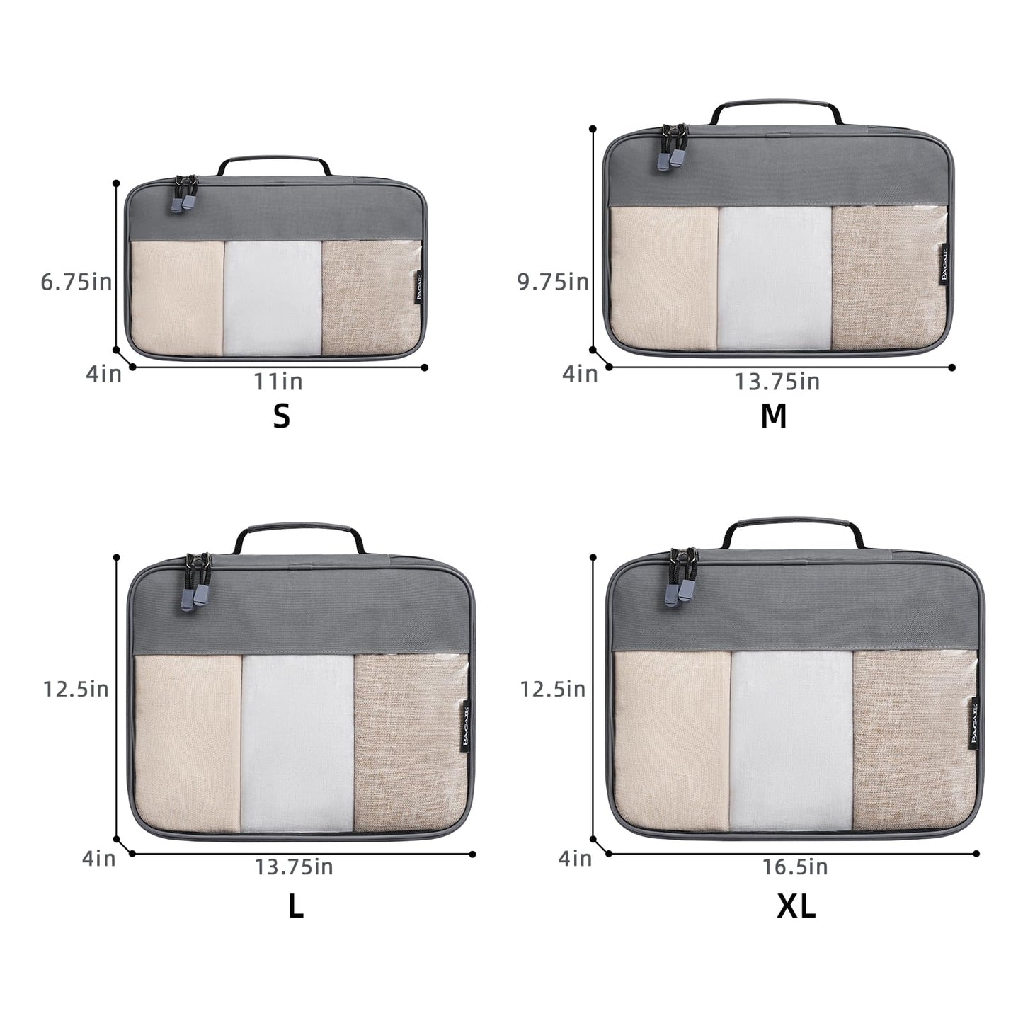 BAGAIL Packing Cubes Clear Packing Organizer for Travel Accessories Luggage suitcase(4 Set, Grey）