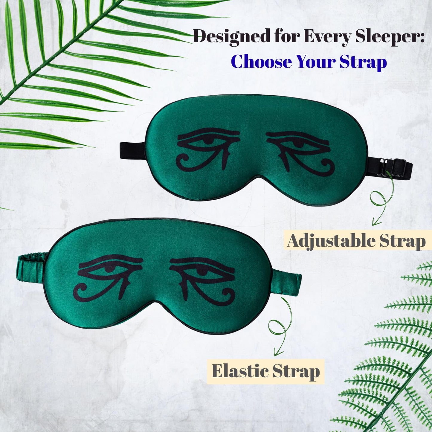 Silk Sleeping Mask Eye Cover for Men＆Women Eye Masks for Sleeping Egyptian Eye of Horus Print Adjustable Soft Blindfold with Gift Box(Emerald Green-Adjustable Strap)