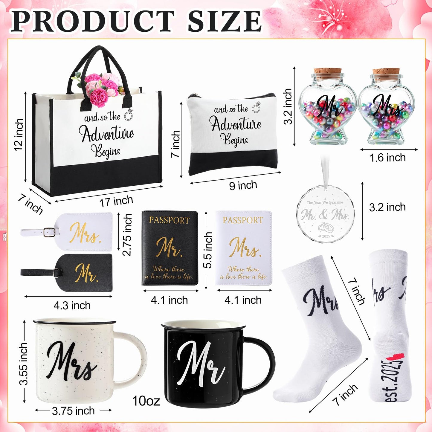 Singhoow 15 Pcs 2025 Wedding Gift Mr and Mrs Gifts for Couples Set, Mr and Mrs Aprons Wedding Honeymoon Bridal Shower Cooking Gifts Ideas for Bride Groom Engagement Anniversary Travel (Adventure)