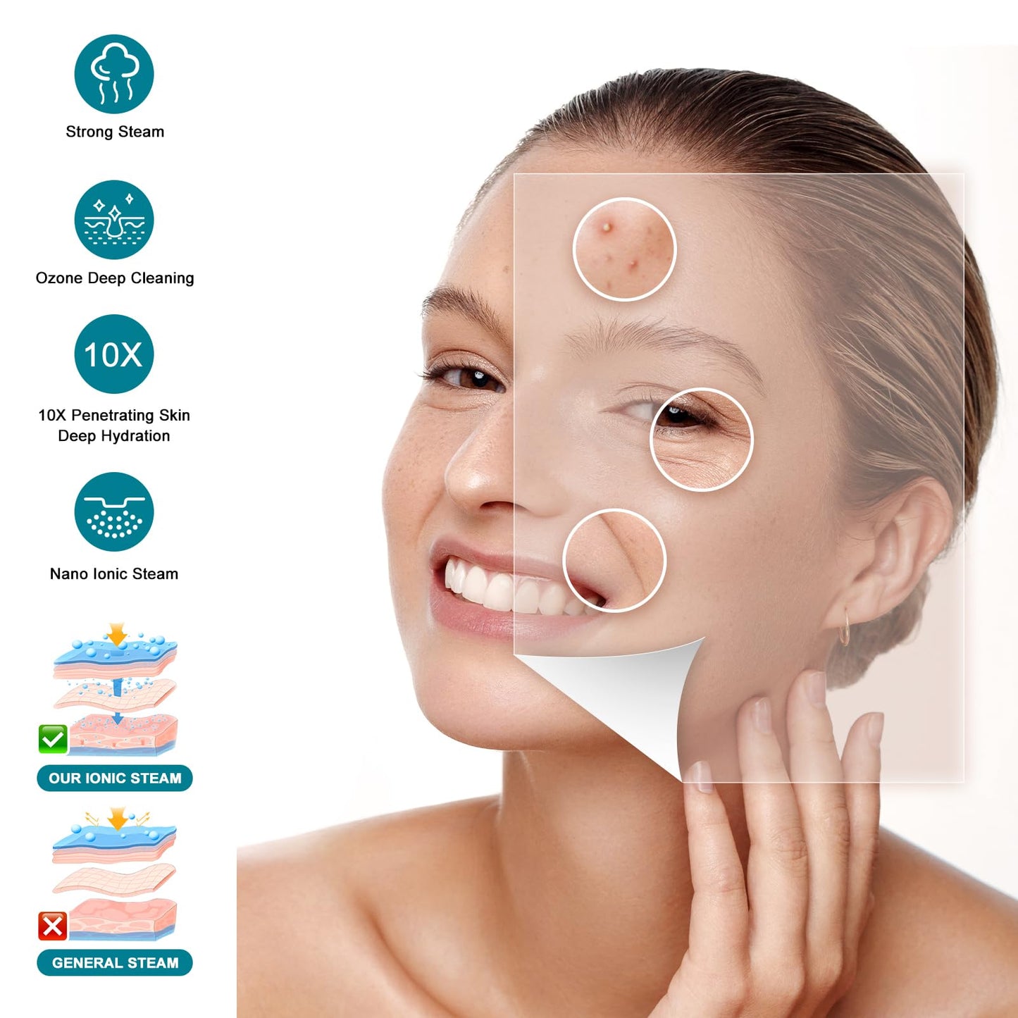 DKURQG Facial Steamer, Nano Ionic Face Steamer for Facial Deep Cleaning Portable Ozone Steamer with Extendable 360° Rotating Arm, Humidifier for Home Salon Spa or Personal Care (Blue)