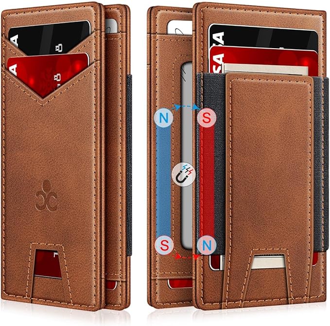 Wallet for Men Slim Leather Wallets for 9-13 Cards, RFID Blocking Thin Card Holder Wallet with ID Window & Stretchable Cash Slot, Minimalist Bifold Small Wallet for Front Pocket, Birthday Gift for Men