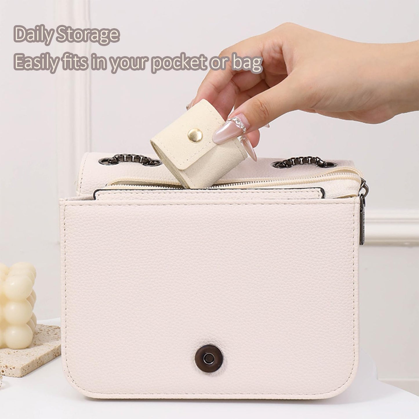 Mini Travel Jewelry Bag, Mini Travel Jewelry Roll Bag with Buckle, Portable Foldable Multifunctional Jewelry Travels Pouch for Earrings, Rings, Necklaces (Gray)