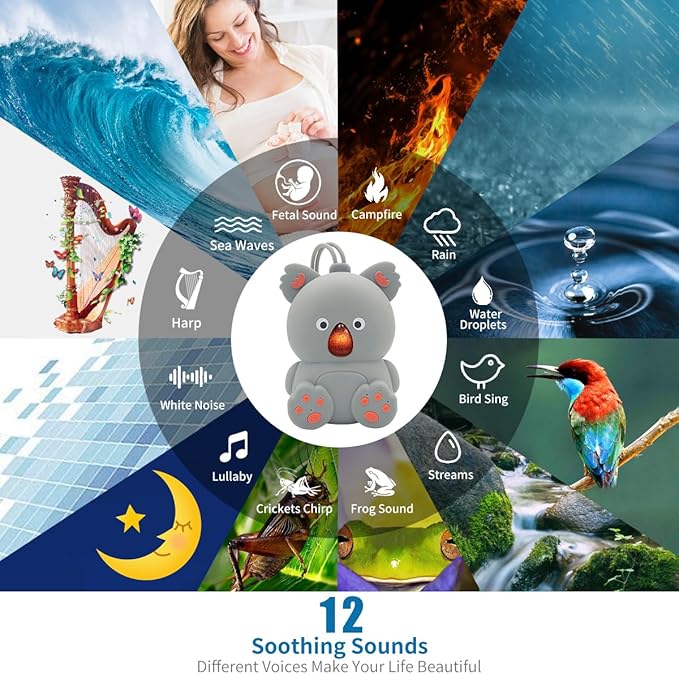 Baby Sound Machine White Noise Machine with Bluetooth Speaker, Portable Soothing Sounds Music Memory Function Sleep Sound Timer Soother for Baby