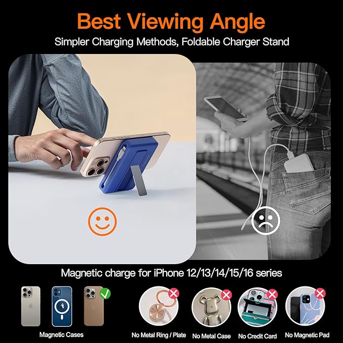 2025 Latest Portable Charger, 16800mAh Magnetic 15W Wireless Power Bank with 2 Built in Cables, LED Display Battery Pack Travel Essentials for iPhone 17/16/15/14/13/12/Pro/Mini/Pro Max