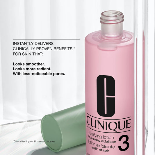 Clinique 3-Step Clarifying Lotion Face Exfoliator 3 | With Witch Hazel + Salicylic Acid | For Combination Oily Skin Types, Mini Travel Size, 2 Fl Oz