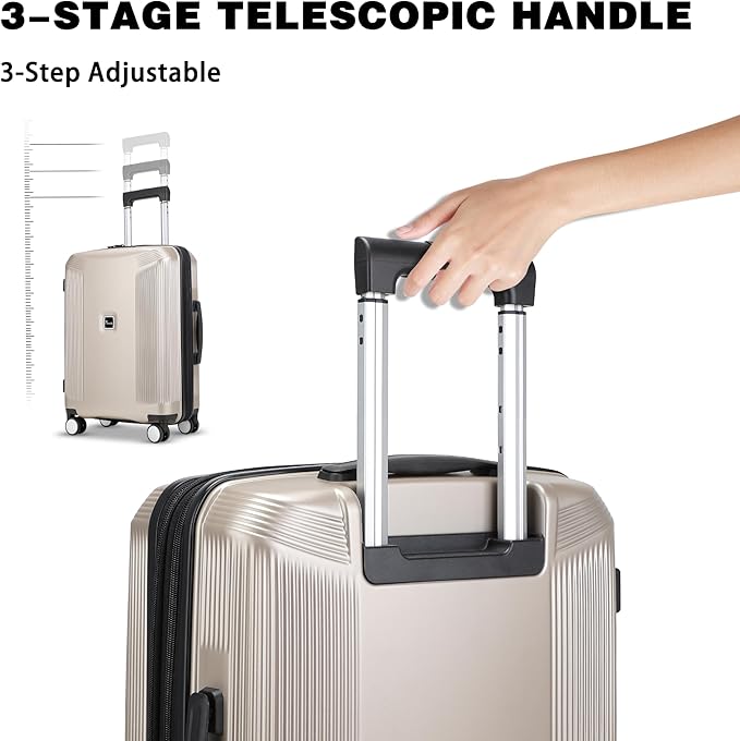 20 Inch Lightweight Expandable Carry On Luggage, PC Hardside Suitcase with Spinner Wheels & TSA Lock, Carry-on 20-Inch, Champagne