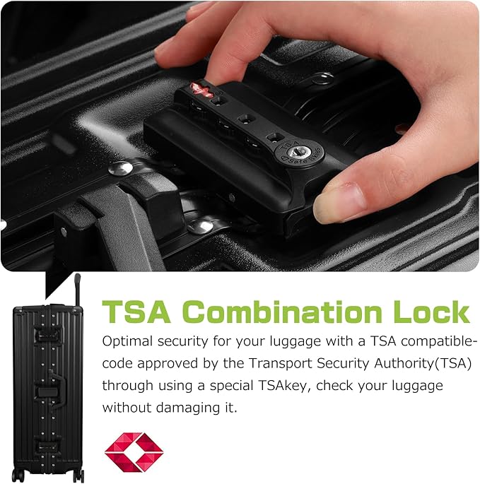 AnyZip Luggage Aluminium Frame Suitcase Hard Shell TSA Lock No Zipper 28In Black