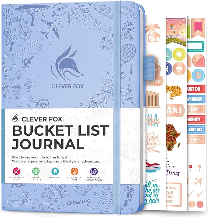 Clever Fox Bucket List Journal – Inspirational Book for Memories & Adventures – Motivational Bucket List Notebook for Couples, A5 (Light Blue)