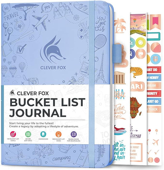 Clever Fox Bucket List Journal – Inspirational Book for Memories & Adventures – Motivational Bucket List Notebook for Couples, A5 (Light Blue)