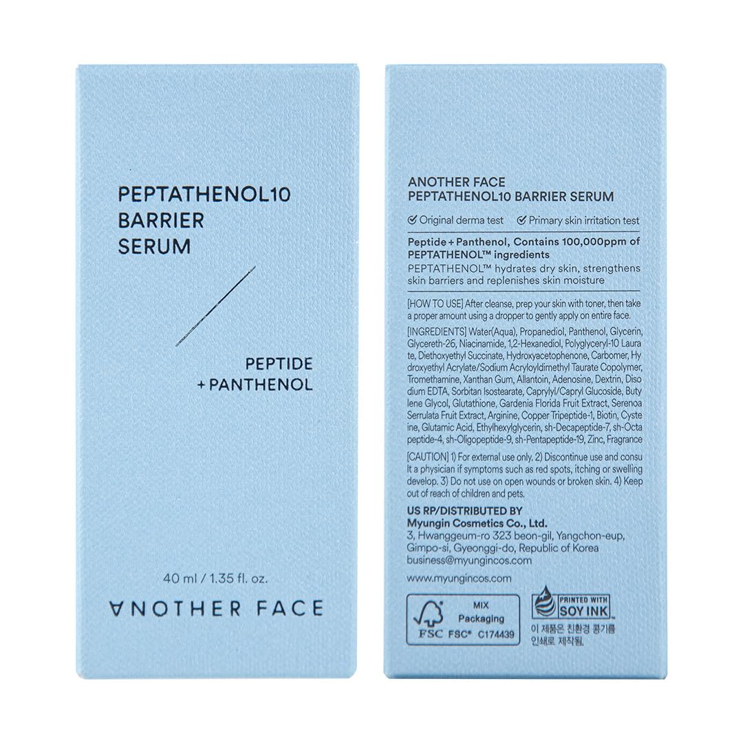ANOTHER FACE PEPTATHENOL10™ BARRIER SERUM 1.35 Fl. Oz. | Multi Peptide for face, Total Package Serum, Glowing & Firming for Skin Barrier, Soothing & Calming, Hydrating, Vegan, Korean Skin Care