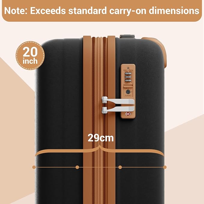 Kono 20 Inch Expandable Hard-Shell Suitcase, Ideal For Short Trips, Durable PP Material, With Hidden Cup Holder & TSA Lock, Black/Brown