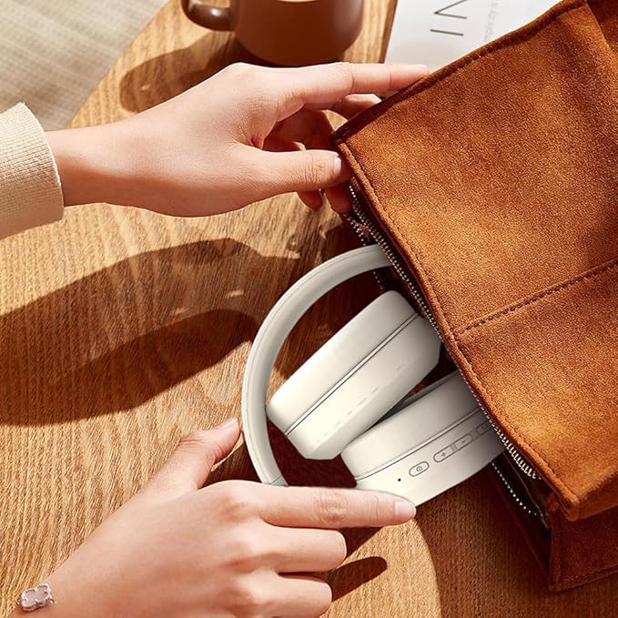 Beige Noise Cancelling Headphones Wireless,Bluetooth Headphones Over Ear, Wireless Headsets with Mic,60H Playtime,Deep Bass Memory Foam Ear Cups,Lightweight for Travel,Home,Gym