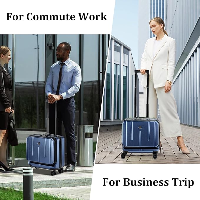 16" Carry On Briefcase Luggage with 2 Laptop Compartments, Lightweight Hardshell Suitcase with Spinner Silent Wheels, for Commute Work Business Trip, Dark Blue