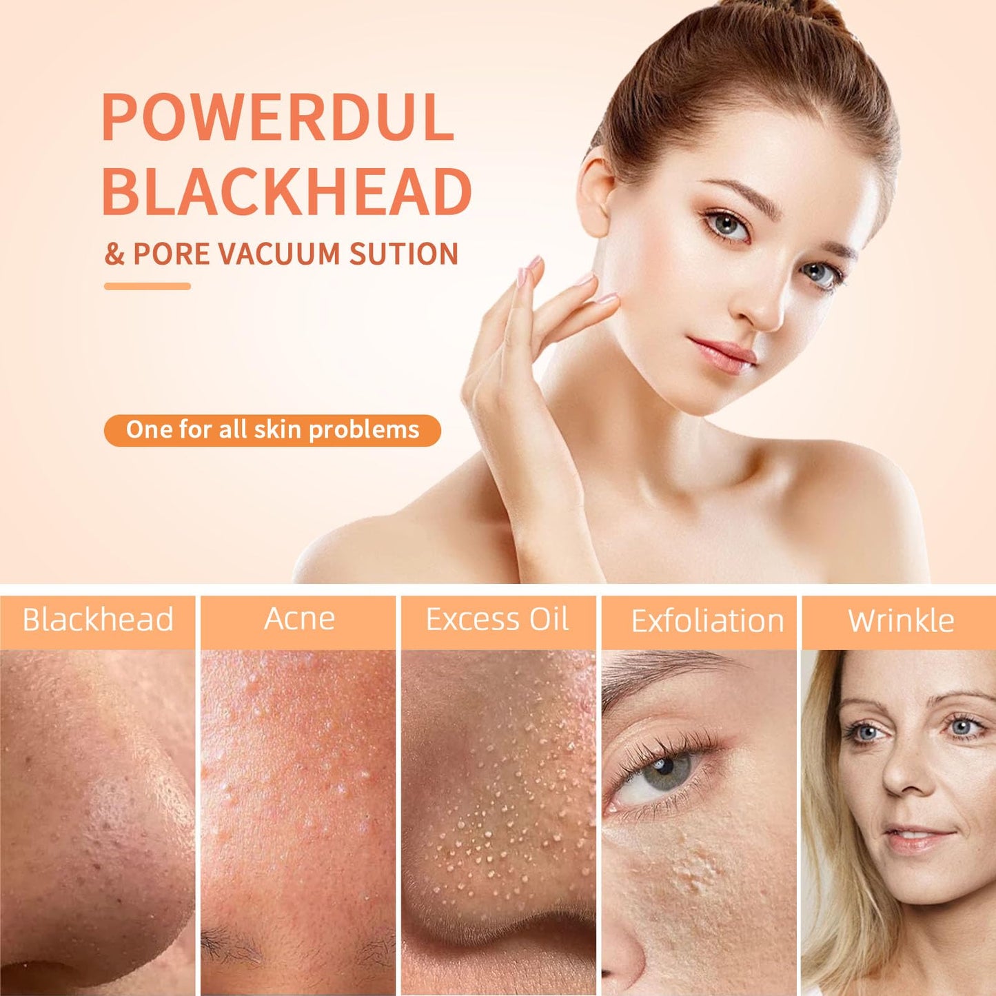 2025 Pore Vacuum, USB Rechargeable Blackhead Remover Vacuum,3 Levels Adjustable Pore Vacuum Blackhead Remover, with 5 Suction Power,6 Probes,Face Vacuum Pore Cleanser for Women & Men-White