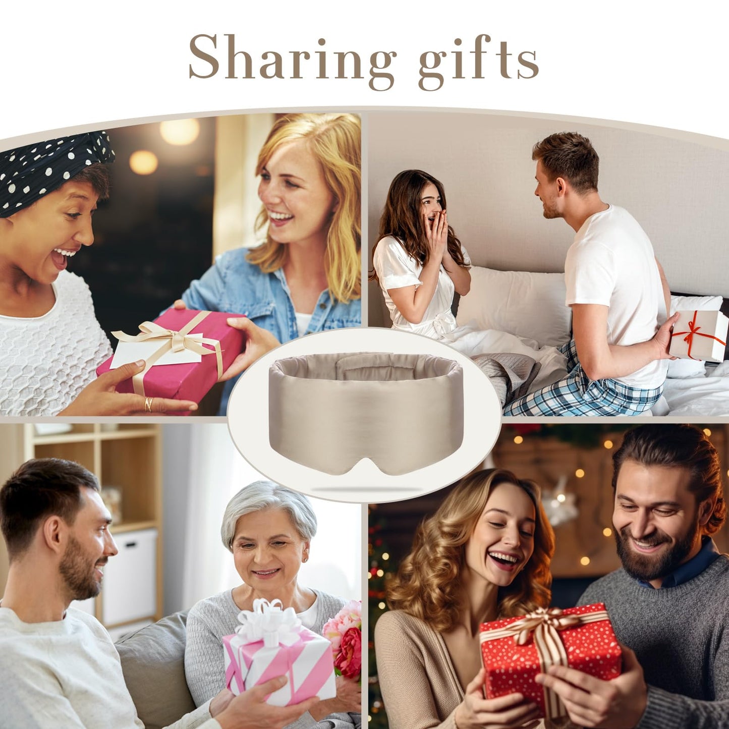 SECZIPE 100% Mulberry Silk Sleep Mask Eye Mask for Women Man with Adjustable Band, for Side Sleeper Blackout Sleep Mask for Travel Rest and Office Large Size (Taupe)