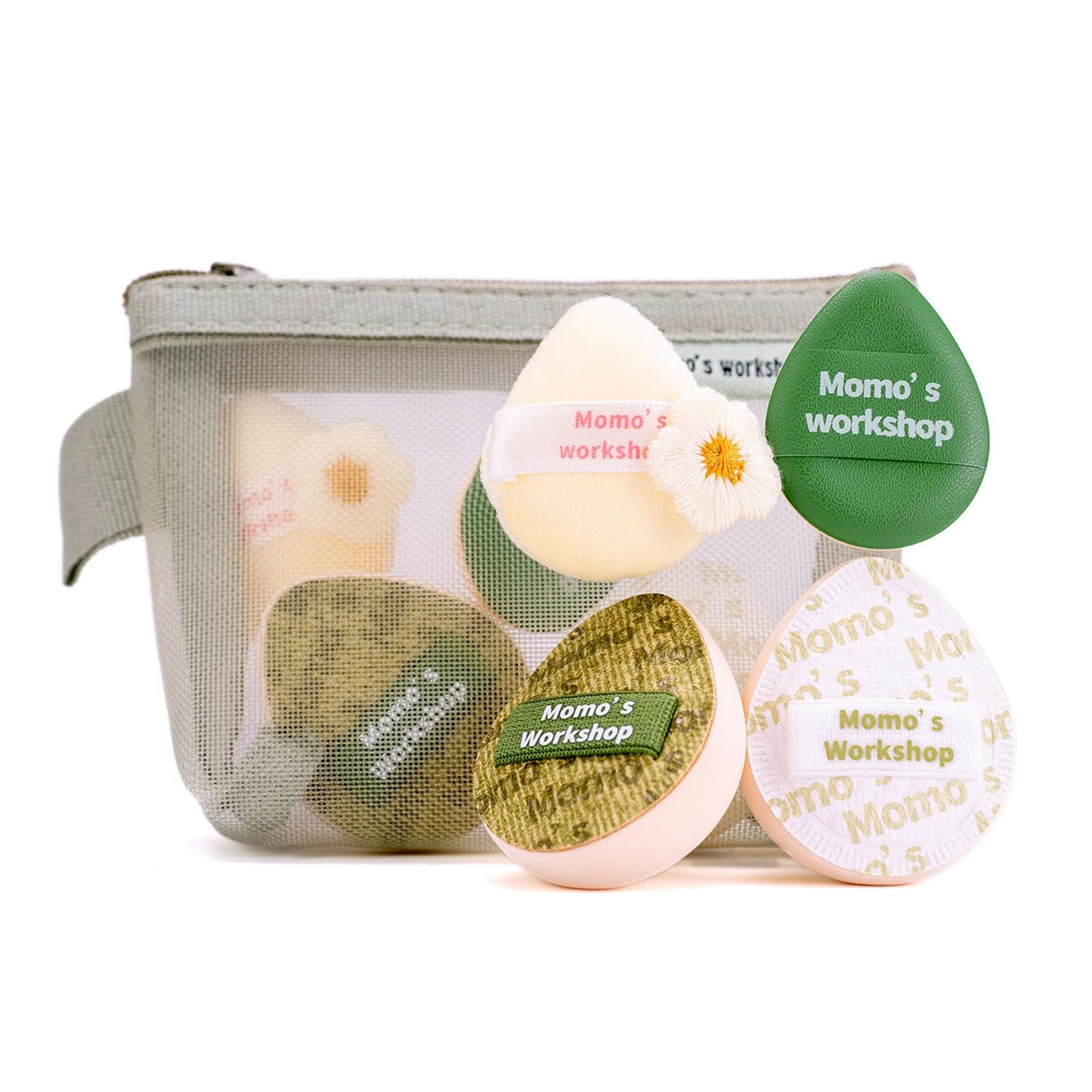 Mini Denim Makeup Sponge Set,Professional Blenders Sponge for Concealer/Blush/Highlighter, Perfect for Detail Work & Travel,4pcs,Green,with Travel Pouch,Beginer-Friendly & Reusable