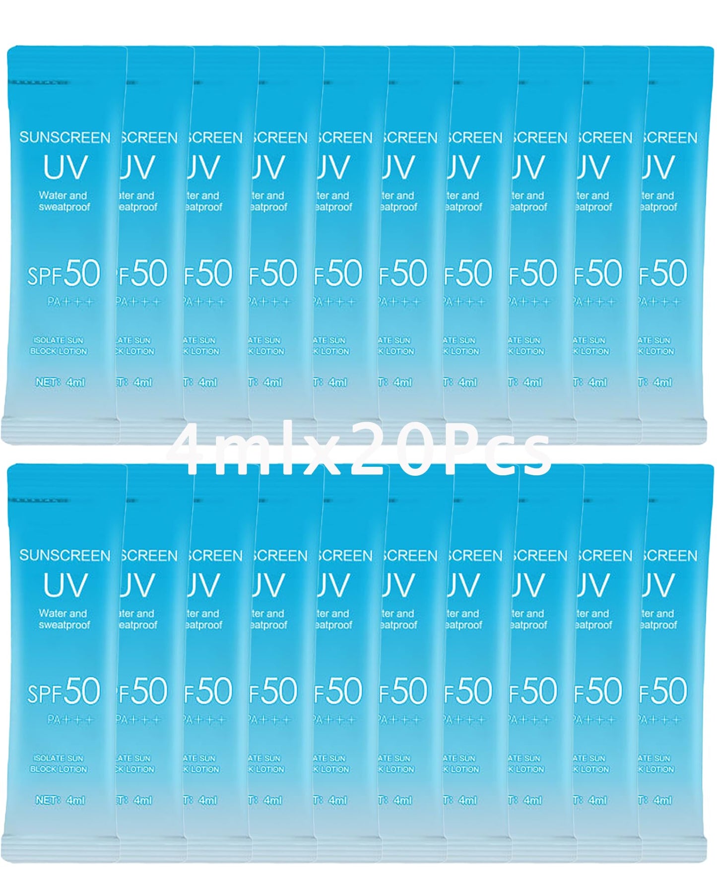 20 Pack Sunscreen SPF50+PA+++ (4ml Each),Moisturizing Travel Size Sunscreen Bulk Lightweight &Portable,Face&Body Waterproof Mini Suncreens Lotion Sun Cream Women Travel,Outdoor Vacation,Daily Use-A
