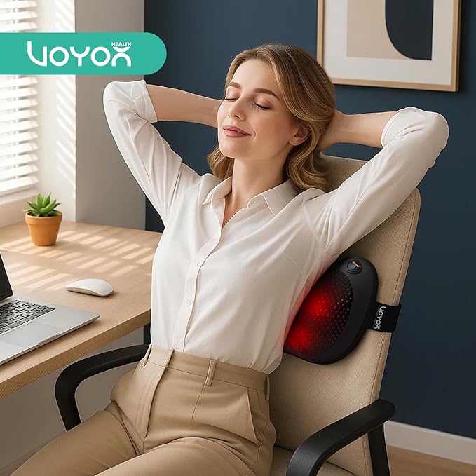 VOYOR-Health Shiatsu Neck and Back Massager with Heat - 3D Kneading Deep Tissue Massage Pillow for Lower Back, Shoulder, Calf, Foot, Use at Home, Office YZ101 (Dark Black)