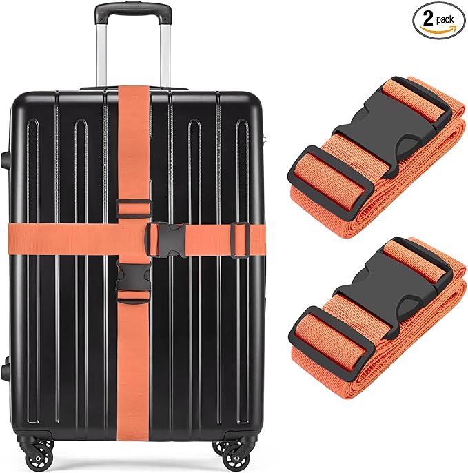 BILIONE Luggage Straps, 79" Long Belts Keep Suitcase Secure While Traveling, TSA Approved Add a Bag Premium Accessory for Travel Bag Closure (2PCS Orange)