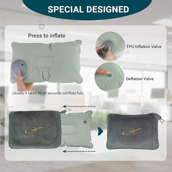 Travel Blanket & Pillow Set, 300 GSM Soft Fleece, 60x43 Inches, 3-in-1 Airplane Blanket, Travel Pillow and Blanket Set, Travel Blanket Airplane Compact with Bag, Travel Essentials, Grey