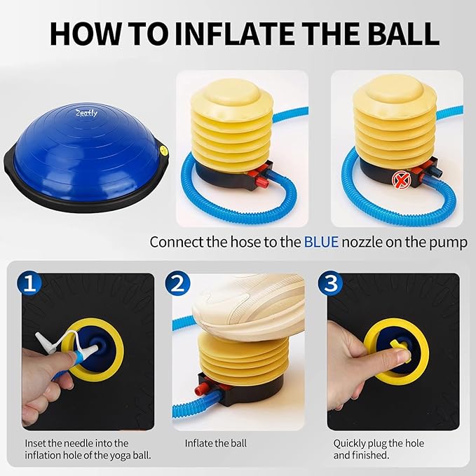 25in Half Balance Ball - 1500lb Heavy Duty Wobble Board Trainer for Core Strength & Stability, Non-Slip Yoga Ball with Resistance Bands & Pump - Home Gym Equipment for Balance Training, Yoga & Physical Therapy