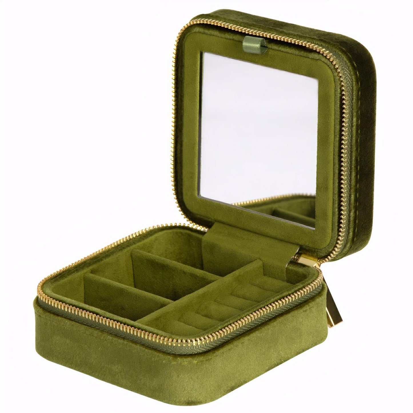 MEEJOA Velvet Jewelry Box, Small Travel Jewelry Organizer, Portable Jewelry Case for Women with Mirror, Green Mini Plush Travel Box