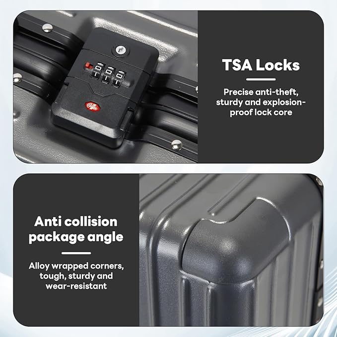 22 inch carry on luggage Durable Suitcase with Cup Phone Holder USB Port Aluminium Frame Carry on Luggage with 8 Double Spinner Wheels TSA Lock Suitcase with Cup Holder Carry On Luggage with USB Port