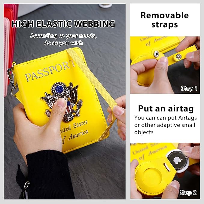 Cnycmy Passport Holder with Airtag slot,Passport-Wallet-Holder for Women,for Family, Rfid Passport Book Card Slot Waterproof, passport holder for travel (yellow1)