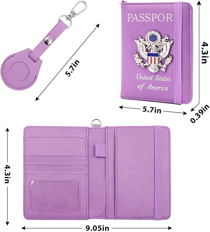 Cnycmy Passport Holder with Airtag,Passport-Wallet-Holder for Women, RFID Passport Holder with Slot Waterproof, PU Leather Travel Passport Case (purple1)