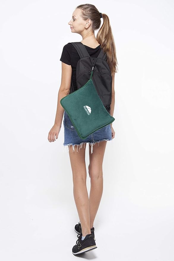 BlueHills Premium Soft Travel Blanket Pillow Airplane Flight Blanket Throw in Soft Bag Pillowcase Compact Pack Large Comfort for Travel Green (Dark Green T010)