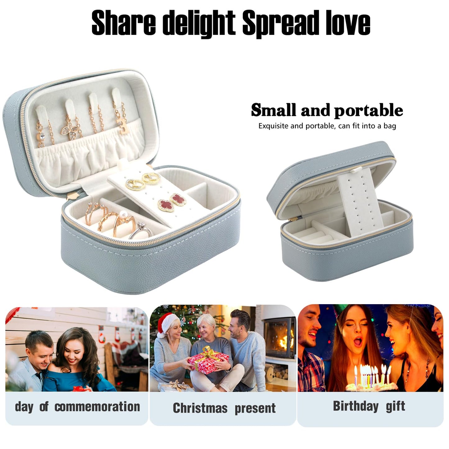 Betviv Travel Jewelry Box, Small Blue Case for Business Travel, PU Leather Compact Size, Curated Storage for Daily Jewelry | Dual-Zipper & Hidden Compartment | Anti-Tarnish Protection