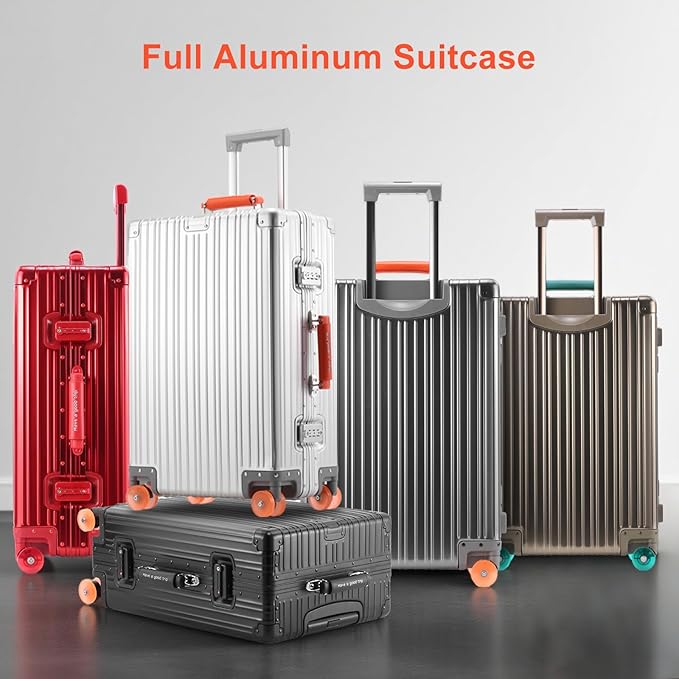 22x14x9 inch Cabin Suitcase, Carry-on Full Aluminum Body Suitcase, 20 Inch 100% Aluminum Hard Shell Luggage with PU Wheels,56x36x22cm Aluminium Large Luggage with TSA Locks(Silver)