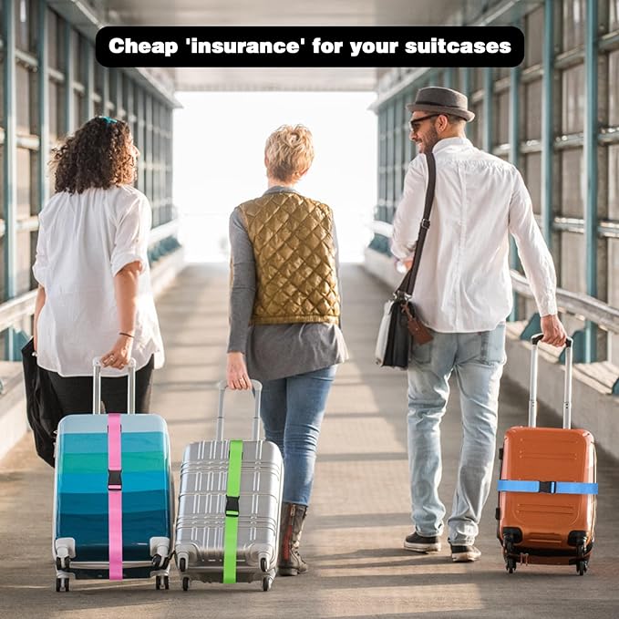 4 Pack Luggage Straps for suitcases-4 pcs Extra Long Suitcase Straps TSA Approved Luggage Belt, Adjustable Travel Belt for Luggage for 20'' - 32'' Suitcases (Orange Blue Green Pink)