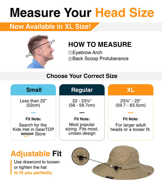 GearTOP Wide Brim Sun Hat for Womens and Mens Sun Hats - UV Protection Fishing Hat Safari Hat for Hiking Gardening & Beach Large Khaki