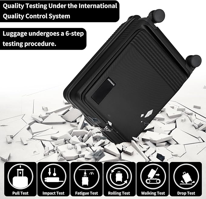 20 inch Small Carry On Luggage Front Open with Laptop Pocket, ABS+PC Hard Shell Suitcase with Spinner Wheels TSA Lock & YKK Zipper, 20in/Toiletry Bag/Handbag, Black