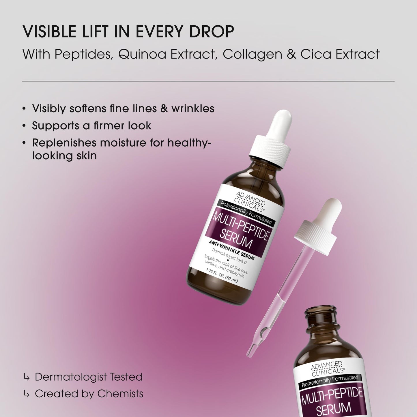 Advanced Clinicals Multi Peptides Serum For Face | Visible Anti Aging Hydrating Collagen Peptide Facial Serum With Vitamin E Helps Improve Look Of Wrinkles, Puffiness, & Uneven Skin Tone, 1.75 Fl Oz