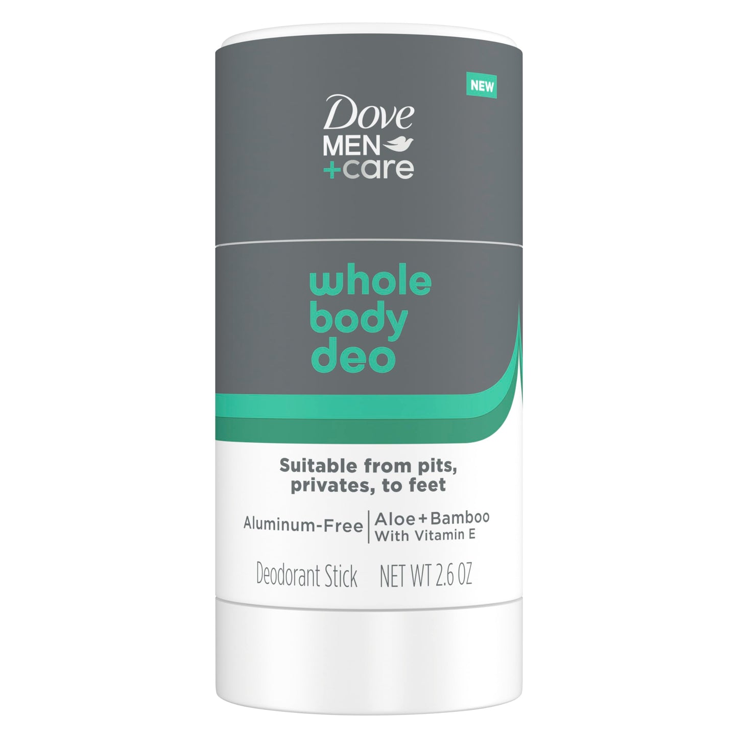 DOVE MEN + CARE Whole Body Deo Aluminum-Free Deodorant Stick Aloe + Bamboo Helps Avoid Chafing Suitable from Pits, Privates, to Feet 2.6 oz
