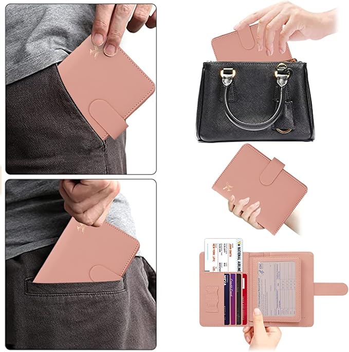 Cnycmy Passport Holder with Airtag,Passport-Wallet-Holder for Women, RFID Passport Holder with Slot Waterproof, PU Leather Travel Passport Case (pink)