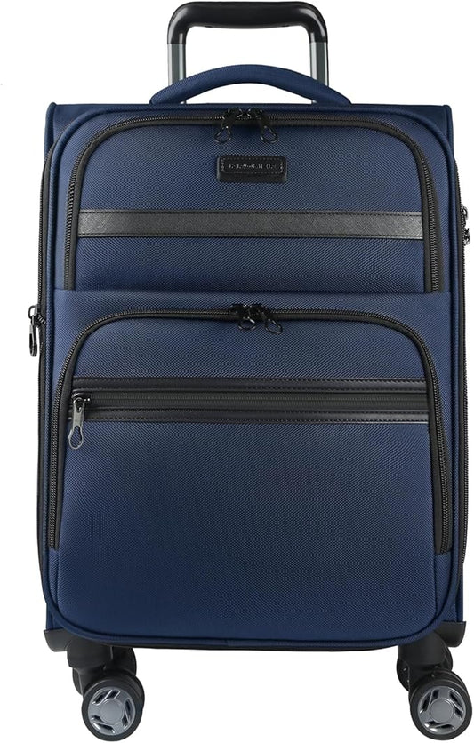 KROSER Softside Expandable Carry On Luggage with Spinner Wheels & Built-in TSA Lock, Durable Suitcase Rolling Luggage with USB Port, Carry-On 20-Inch, Navy