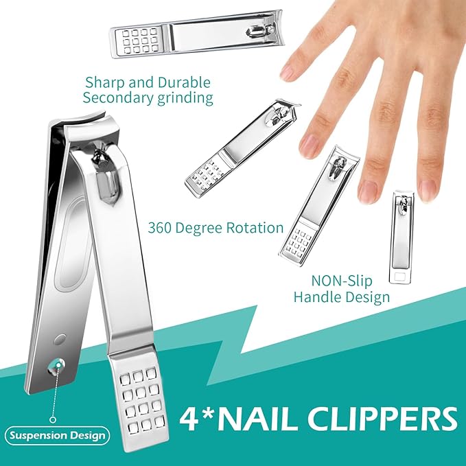 26-Piece Professional Manicure and Pedicure Kit, Nail Clippers Set, Stainless Steel Nail Care Tools with Travel Case, Silver White